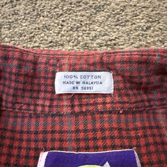 Vintage North Crest Madras Flannel Casual Button Up Shirt Men Extra Large XL Red - Picture 2 of 7